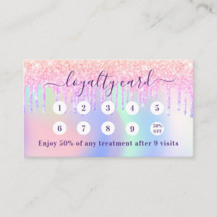 Carte De Fidélité rose holographe pourpre gouttes qr code photo