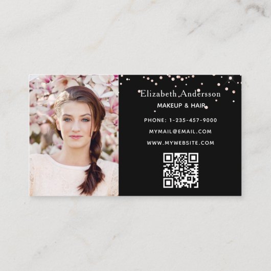 Carte De Fidélité Rose noir parties scintillant or code qr photo (Dos)