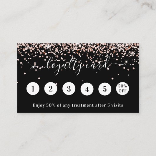 Carte De Fidélité Rose noir parties scintillant or code qr photo (Devant)