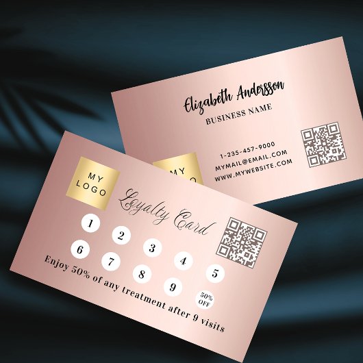 Carte De Fidélité Rose or bleu code qr logo de l'entreprise