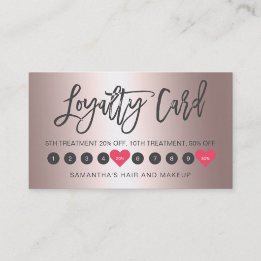 Carte De Fidélité Rose or métallique ombre script maquillage rose 10 (Devant)