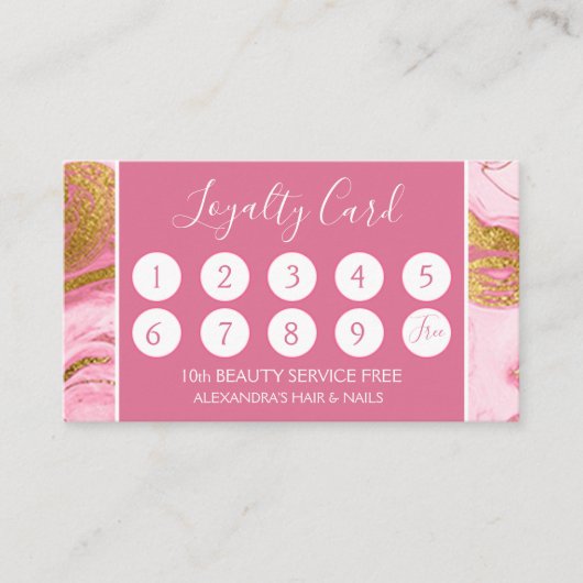 Carte De Fidélité Rosée et or Marbre Girl Loyalty Punch (Devant)