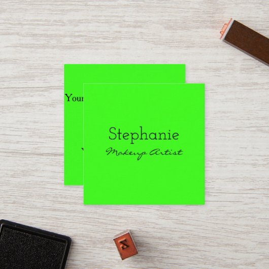 Carte De Fidélité Salon Artiste Maquillage Vert Néon Bright Coloré  (Devant/Arrière en situation)