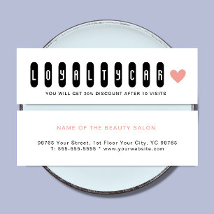 Carte De Fidélité Salon de beauté noir & blanc unique Coeur rose