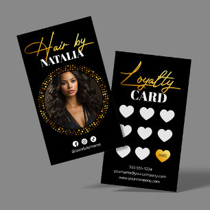 Carte De Fidélité Salon de Coiffure Photo Black Gold Élégant