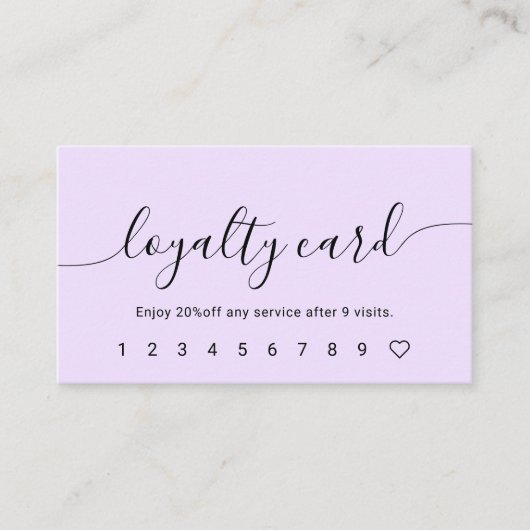 Carte De Fidélité Script Calligraphie Pastel Purple Loyalty Card (Devant)