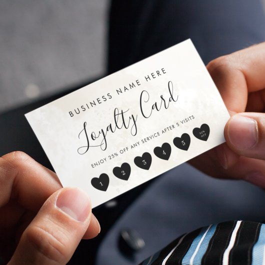 Carte De Fidélité Script Coeur en marbre crème Logo d'entreprise per