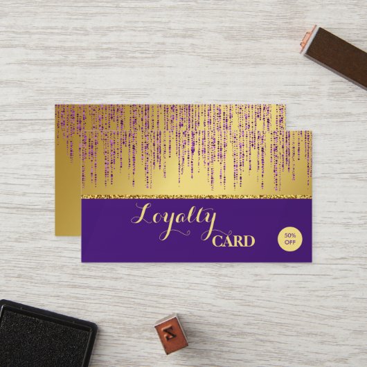 Carte De Fidélité Script de signature holographique Moderne Paillett (Devant/Arrière en situation)