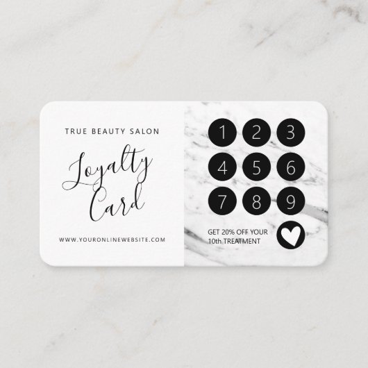 Carte De Fidélité Script moderne en marbre noir blanc (Devant)