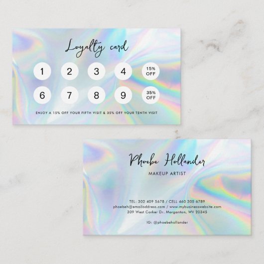 Carte De Fidélité Script moderne Iridescente Client (Devant / Derrière)