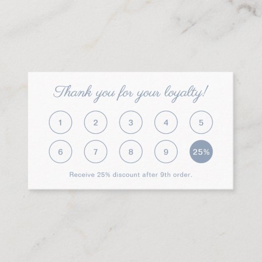 Carte De Fidélité Script simple élégant Monogramme Dusty Blue (Devant)