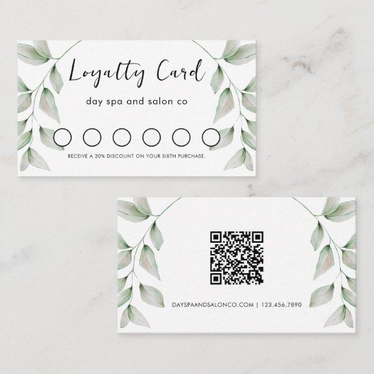 Carte de fidélité simple de code QR botanique (Devant / Derrière)