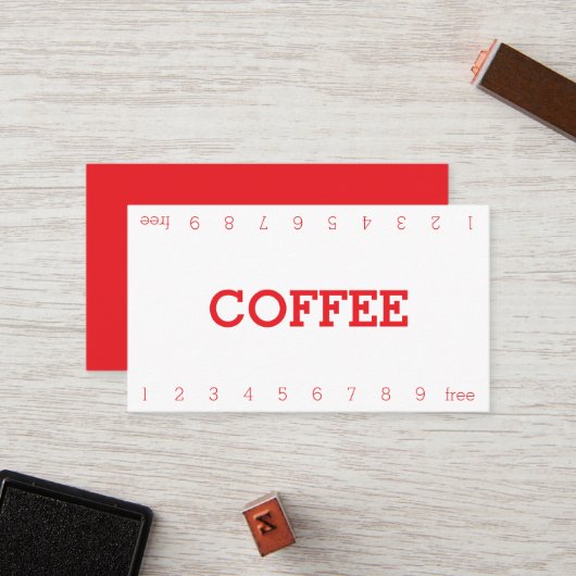 Carte de Fidélité Simple Double Numéro pour Café (Devant/Arrière en situation)