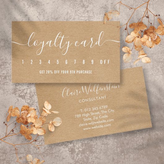 Carte De Fidélité Simple Élégant Script Rustique Kraft Professionnel