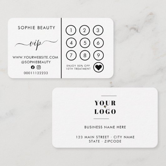 Carte de fidélité simple en noir et blanc (Devant / Derrière)