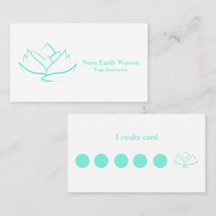 Carte De Fidélité Simple fleur de lotus verte et blanche Aqua à plat