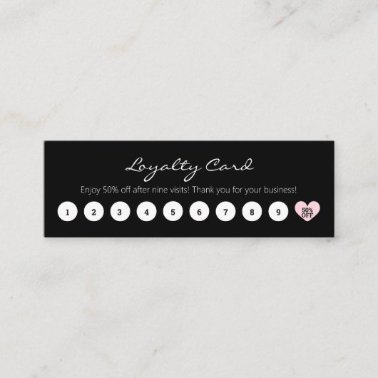 Carte De Fidélité Simple réduction client noir & blanc avec coeur (Devant)