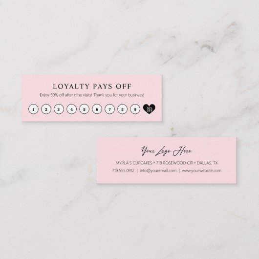 Carte De Fidélité Simple réduction client rose vif avec coeur (Devant / Derrière)