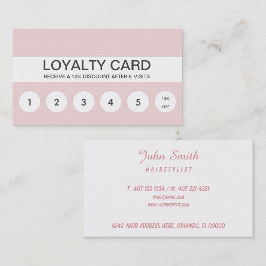 Carte De Fidélité Simple rose (Devant / Derrière)