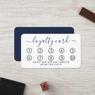 Carte de fidélité simple Script - bleu marine et b