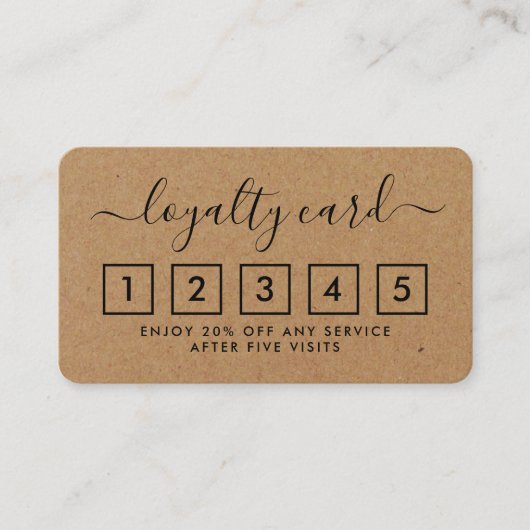 Carte de fidélité simple Script - Rustique Kraft (Devant)