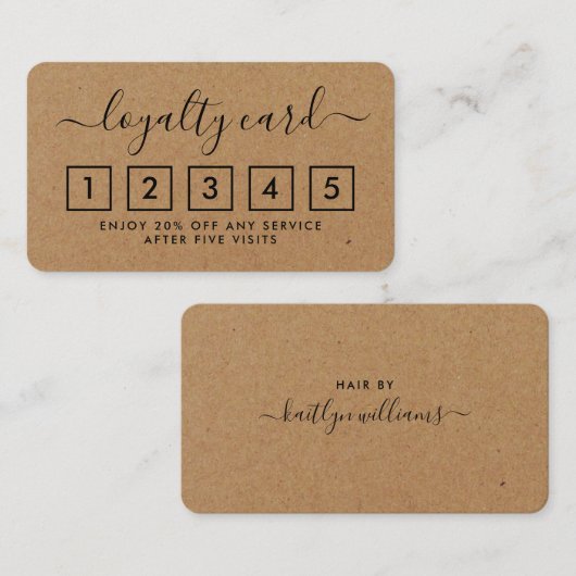 Carte de fidélité simple Script - Rustique Kraft (Devant / Derrière)