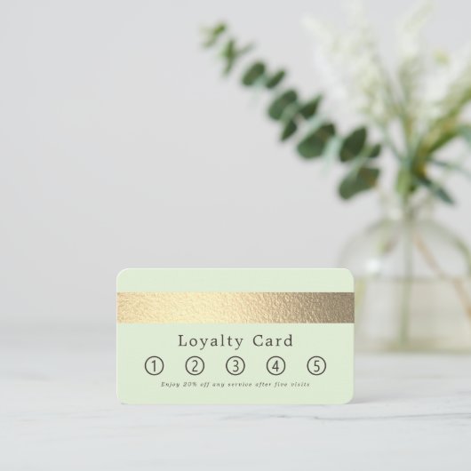 Carte De Fidélité Simplement Chic Gold Foil Stripe Sur Mint Green (Debout devant)