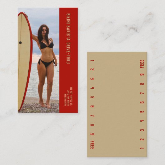 Carte De Fidélité Surf photo Bikini Barista Double Numéro Café (Devant / Derrière)
