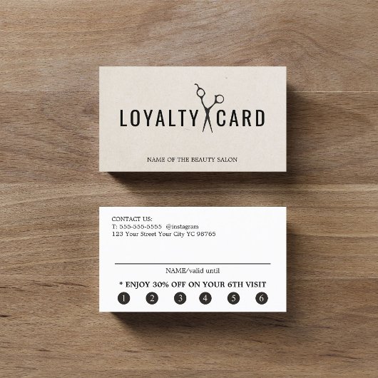 Carte De Fidélité Texture élégante Beige Rose Black Ciseaux Gras