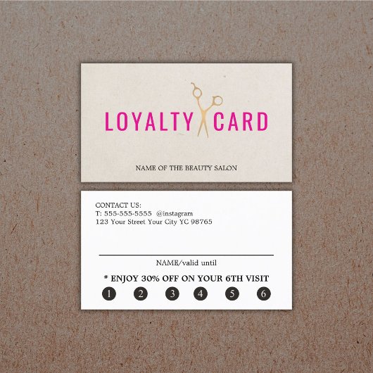 Carte De Fidélité Texture élégante Beige Rose Faux Ciseaux Or Gras