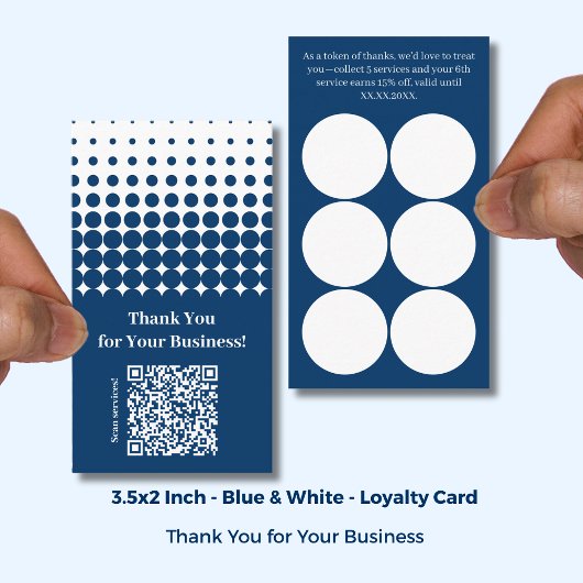 Carte De Fidélité Thank You QR Code - Blue White Service Business