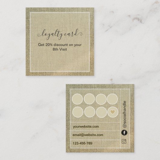 Carte De Fidélité Toile de lin beige rustique (Devant / Derrière)