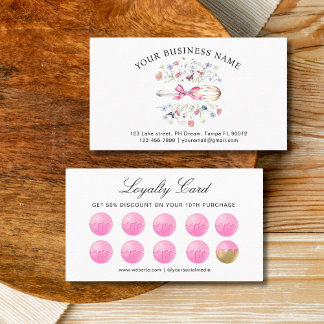Carte De Fidélité Ustensiles Floraux Aquarelle Fouet Boulangerie 