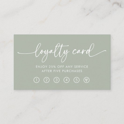 Carte De Fidélité Vert sage | Script manuscrit moderne (Devant)