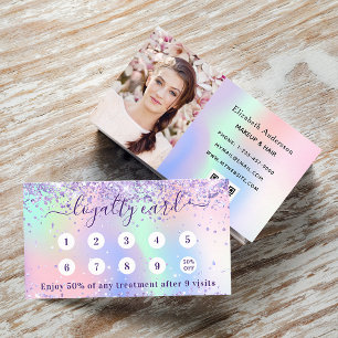 Carte De Fidélité Violet rose violet holographe code qr photo