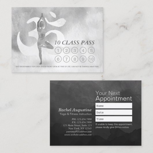 Carte De Fidélité YOGA 10 Classe Pass Rendez-vous méditation Pose Om (Devant / Derrière)