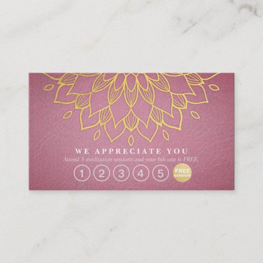 Carte De Fidélité Yoga Loyauté 6 Punch Or Mandala Cuir violet (Devant)