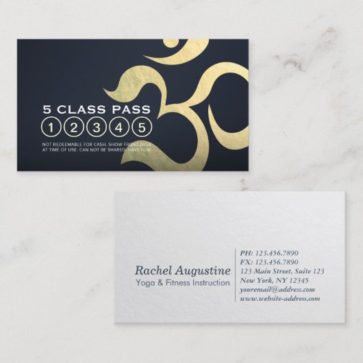 Carte De Fidélité Yoga Méditation Instructeur 5 Classe Pass OM Symbo (Devant / Derrière)