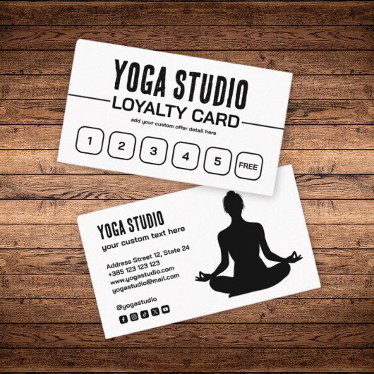 Carte de fidélité Yoga simple noir et blanc