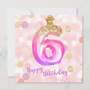 Carte de fille d'anniversaire 6ème Rose Or Violet