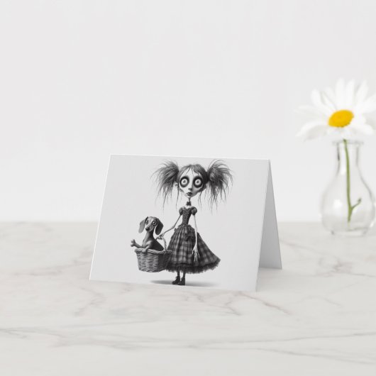 Carte de fille gothique mince et chien pour toutes (Petite plante)