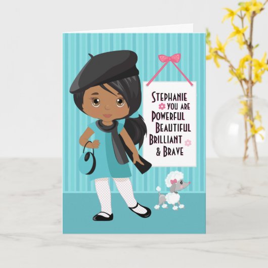 Carte de fille multiculturelle belle et courageuse (Fleur jaune)