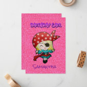 Carte de fille pirate pastel rose pour anniversair (Devant/Arrière en situation)