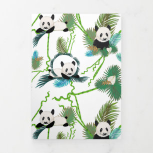 Carte De Fin D'année Trois Volets Amoureux de Panda Bambou et Panda