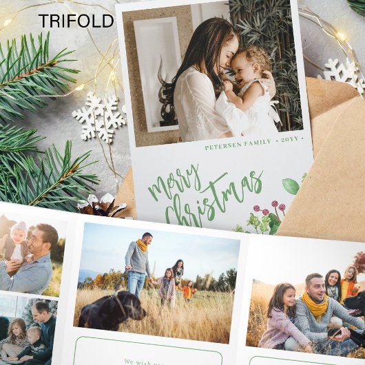 Carte De Fin D'année Trois Volets Année d'évaluation vert multi photo Joyeux Noël