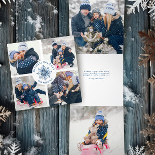 Carte De Fin D'année Trois Volets Aquarelle Crystal Blue Snowflake Multiphoto