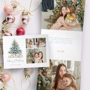 Carte De Fin D'année Trois Volets Arbre de Noël à l'aquarelle Calligraphie Trois Pho
