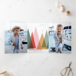 Carte De Fin D'année Trois Volets Arbres de Noël minimalistes