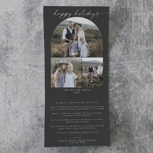 Carte De Fin D'année Trois Volets Arc moderne Boho Grey Happy Holidays Photo Collage