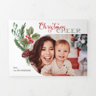 Carte De Fin D'année Trois Volets Arc moderne Floral Noël Cheval Script Photo